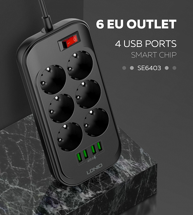 Сетевой фильтр LDNIO SE6403 (Black) купить в интернет-магазине icover