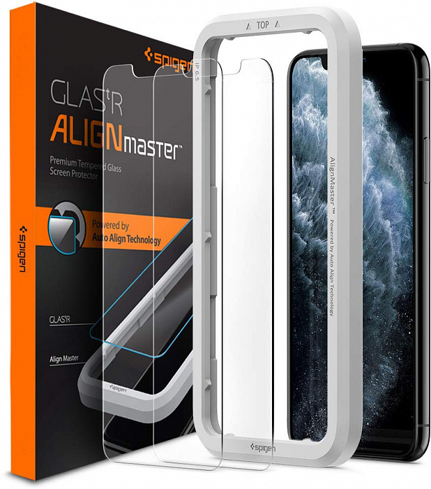 Защитное стекло Spigen Align Glas.tR 2 pack (AGL00093) для iPhone Xs Max/11 Pro Max (Clear) купить в интернет-магазине icover
