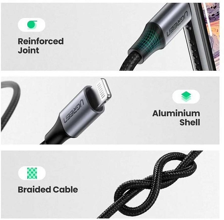 Кабель Ugreen US315 3.5mm/Lightning M/M (Grey) купить в интернет-магазине icover