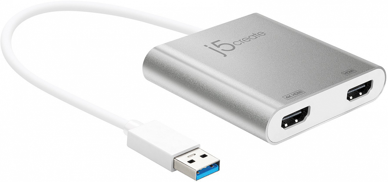 Переходник j5create Multi-Monitor Adapter (JUA365) USB 3.0 to Dual HDMI (Silver) купить в интернет-магазине icover