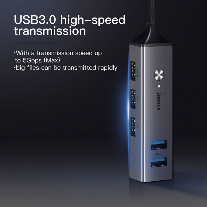 Хаб Baseus Cube USB to 3xUSB 3.0+2xUSB 2.0 CAHUB-C0G (Dark Grey) купить в интернет-магазине icover