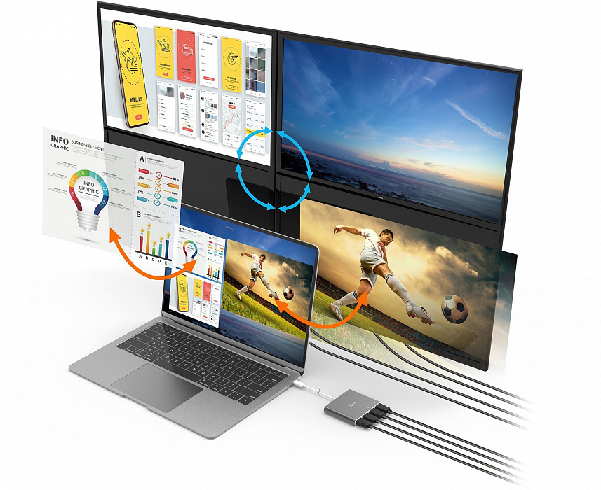 Переходник j5create JCA366 USB-C to 4xHDMI (Silver) купить в интернет-магазине icover