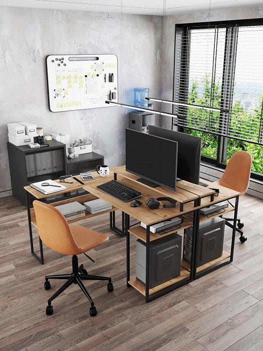 Стол компьютерный угловой лофт Ridberg TEXAS (Oak/Black) купить в интернет-магазине icover