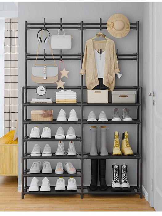 Обувница Ridberg 2 секции с вешалкой (Black) купить в интернет-магазине icover