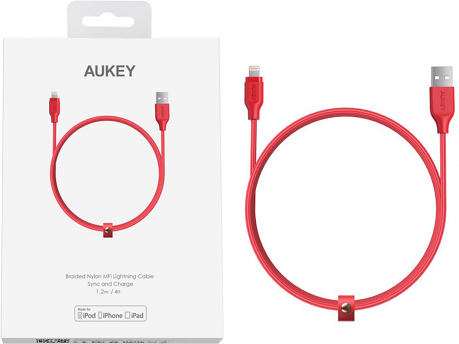 Кабель для iPod, iPhone, iPad Aukey CB-AL1 USB to Lightning 1.2m (Red) купить в интернет-магазине icover