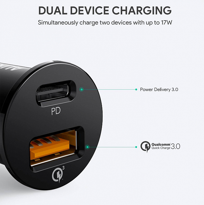 Автомобильная зарядка Aukey CC-Y11 (Black) купить в интернет-магазине icover