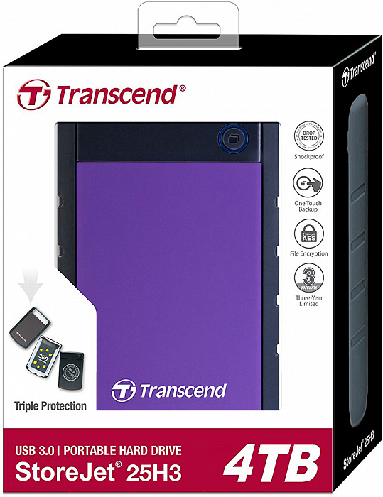 Внешний жесткий диск Transcend StoreJet 25H3 4Tb USB 3.0 2.5" TS4TSJ25H3P (Purple) купить в интернет-магазине icover