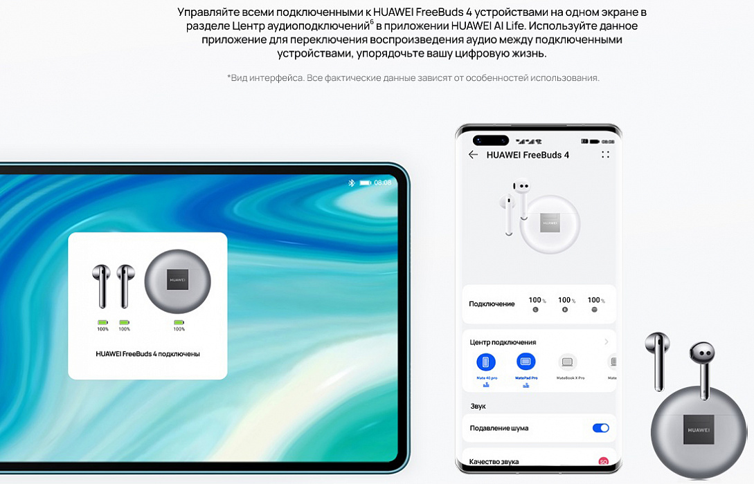 Беспроводные наушники Huawei Freebuds 4 (Silver Frost) купить в интернет-магазине icover