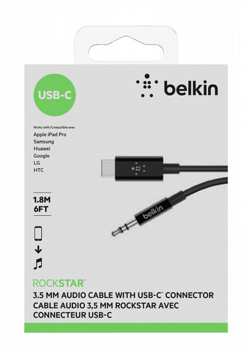 Кабель Belkin Rockstar 3.5mm/USB-C 1.6m (F7U079bt06-BLK) купить в интернет-магазине icover