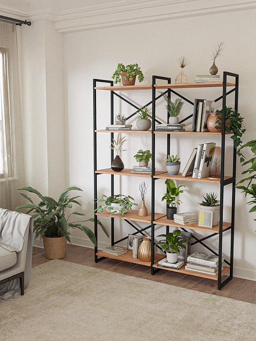 Стеллаж двойной лофт RIDBERG CHICAGO 5 полок (Oak/Black) купить в интернет-магазине icover
