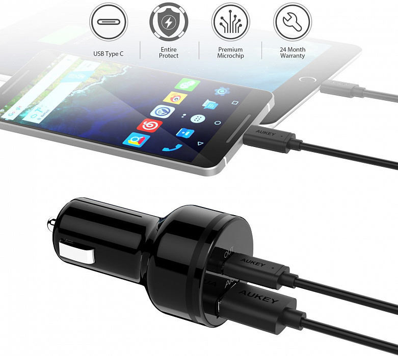 Автомобильная зарядка Aukey СС-Y7 Power Delivery 2.0 USB-C (Black) купить в интернет-магазине icover