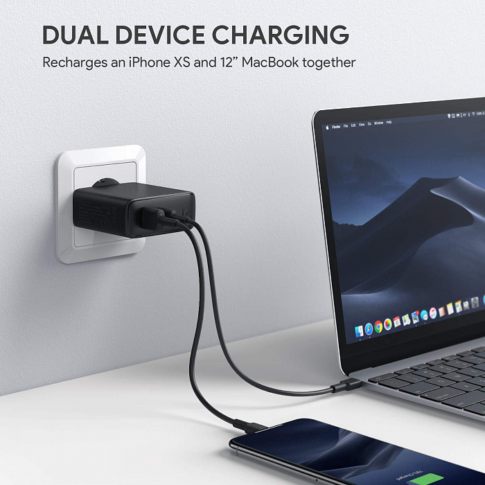 Сетевое зарядное устройство Aukey Dual-Port 60W PD Wall Charger with Dynamic Detect (Black) купить в интернет-магазине icover