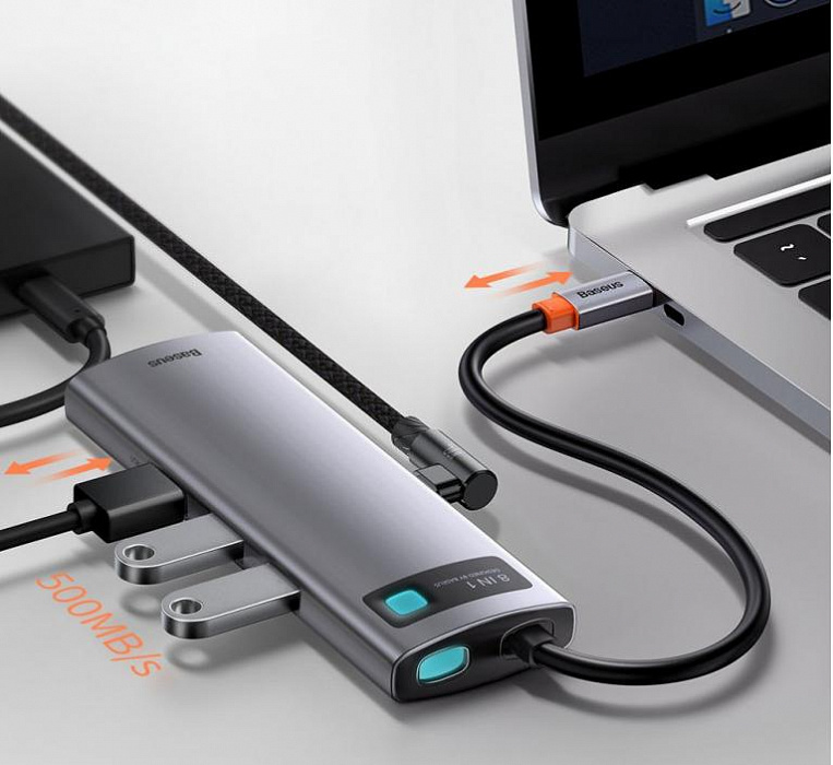 Хаб Baseus Metal Gleam Series 8-in-1 CAHUB-CV0G (Space Grey) купить в интернет-магазине icover