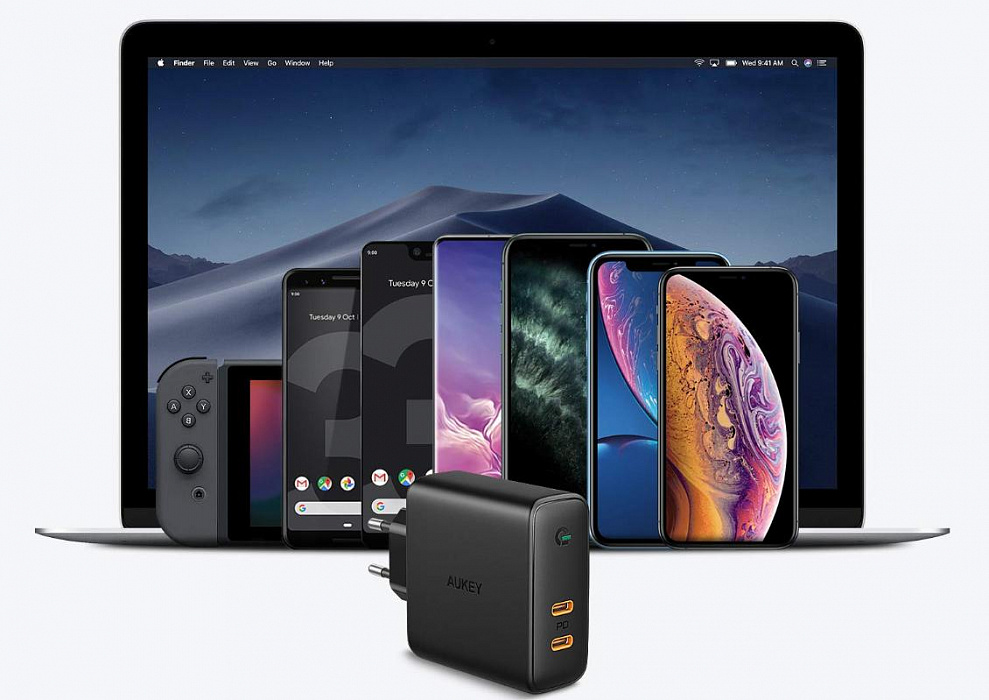 Сетевое зарядное устройство Aukey Dual-Port 60W PD Wall Charger with Dynamic Detect (Black) купить в интернет-магазине icover