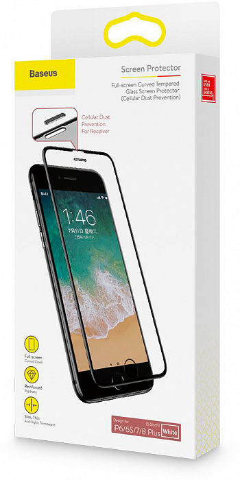 Защитное стекло Baseus Full-screen Curved Tempered (SGAPIPH8P-WA02) для iPhone 6 Plus/6S Plus/7 Plus/8 Plus (White) купить в интернет-магазине icover