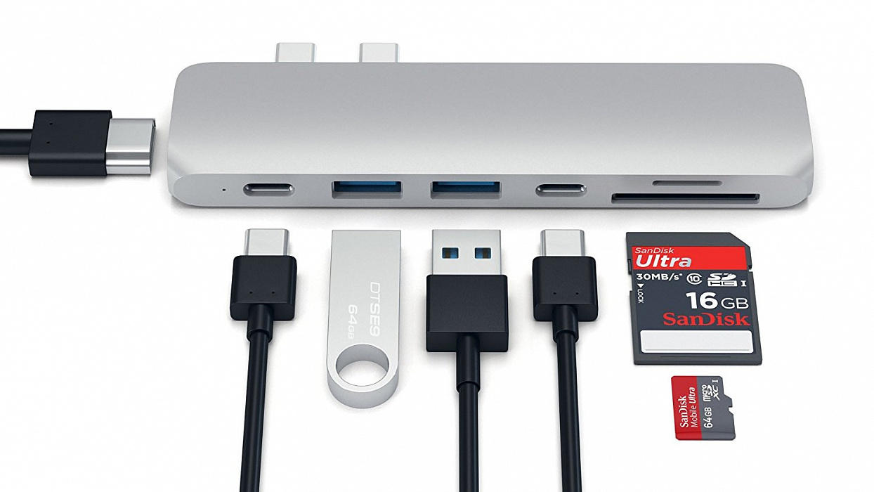 USB-хаб Satechi Aluminum Type-C Pro Hub Adapter для MacBook Pro 13”/15” 2016 (Silver) купить в интернет-магазине icover