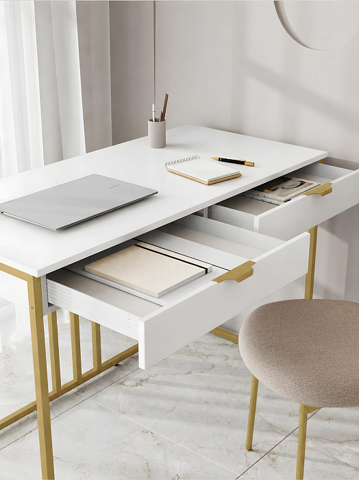 Стол письменный RIDBERG KENTUCKY (White/Gold) купить в интернет-магазине icover