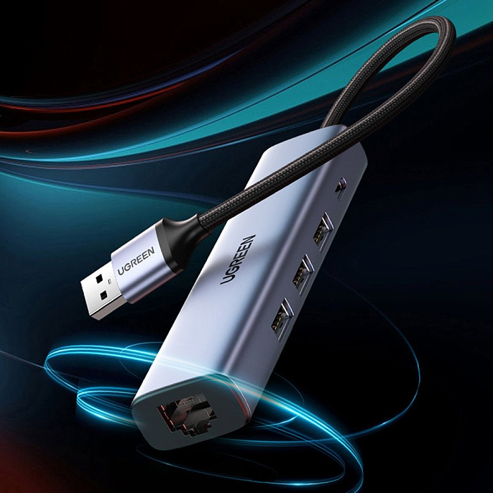 Хаб Ugreen Ethernet Adapter Type-C Power Supply CM475 (60554) USB 3.0 to 3 х USB3.0 / USB Type-C / RJ45 (Space Grey) купить в интернет-магазине icover