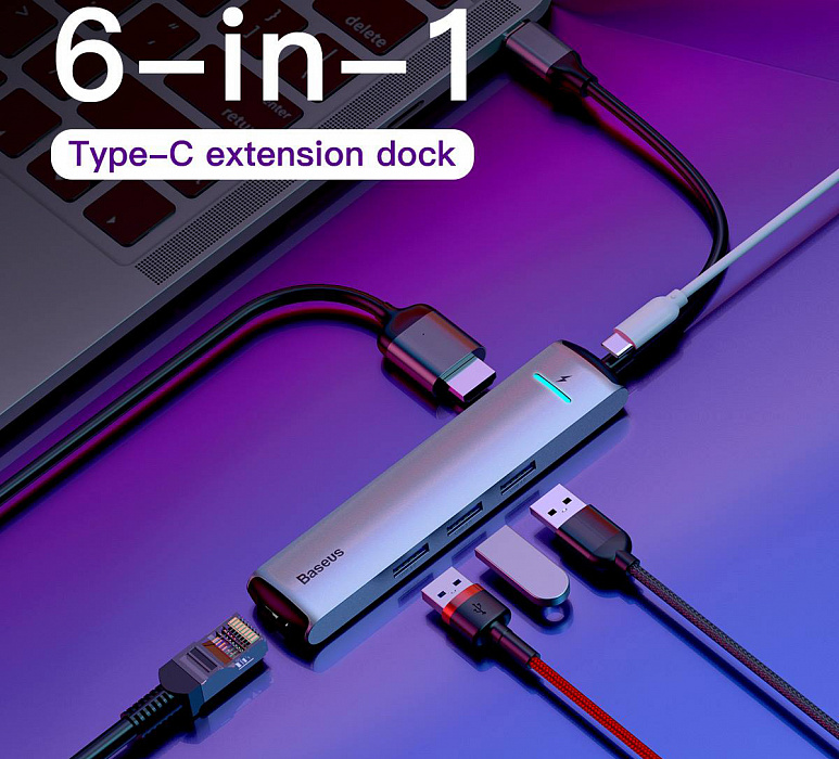 USB-концентратор Baseus Mechanical eye Six-in-one CAHUB-J0G (Grey) купить в интернет-магазине icover