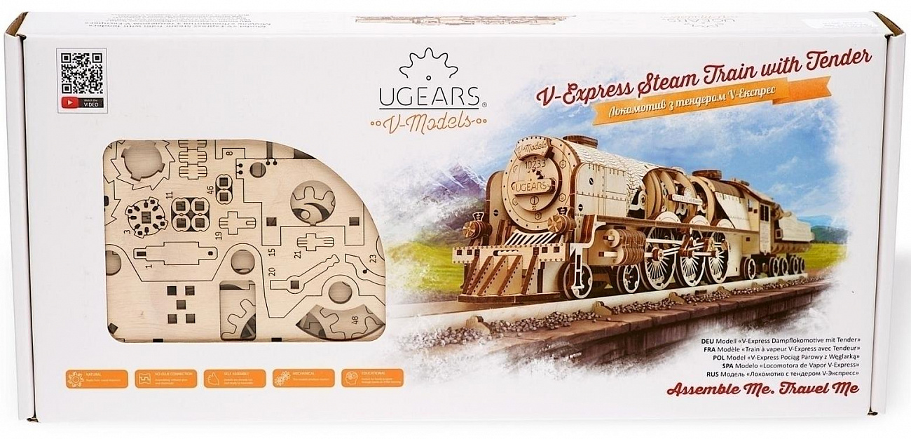 Сборная модель UGEARS Локомотив c тендером V-Экспресс (70058) купить в интернет-магазине icover
