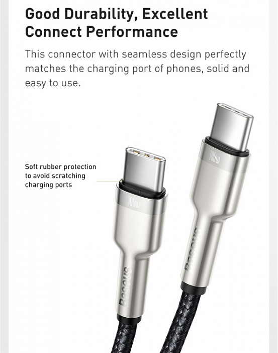 Кабель Baseus Cafule (CATJK-C01) USB Type C 100W 1m (Black) купить в интернет-магазине icover
