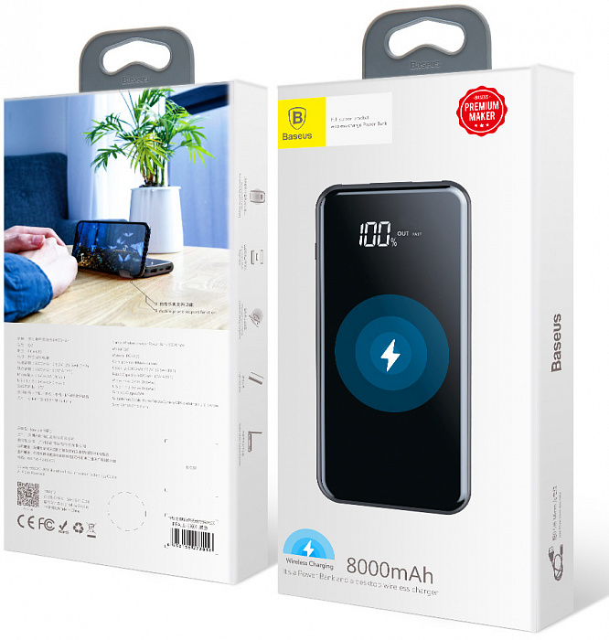 Внешний аккумулятор Baseus Wireless Charge Power Bank 8000 mah (Black) купить в интернет-магазине icover