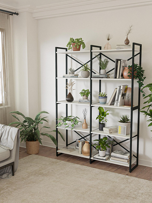 Стеллаж двойной лофт RIDBERG CHICAGO 5 полок (White/Black) купить в интернет-магазине icover