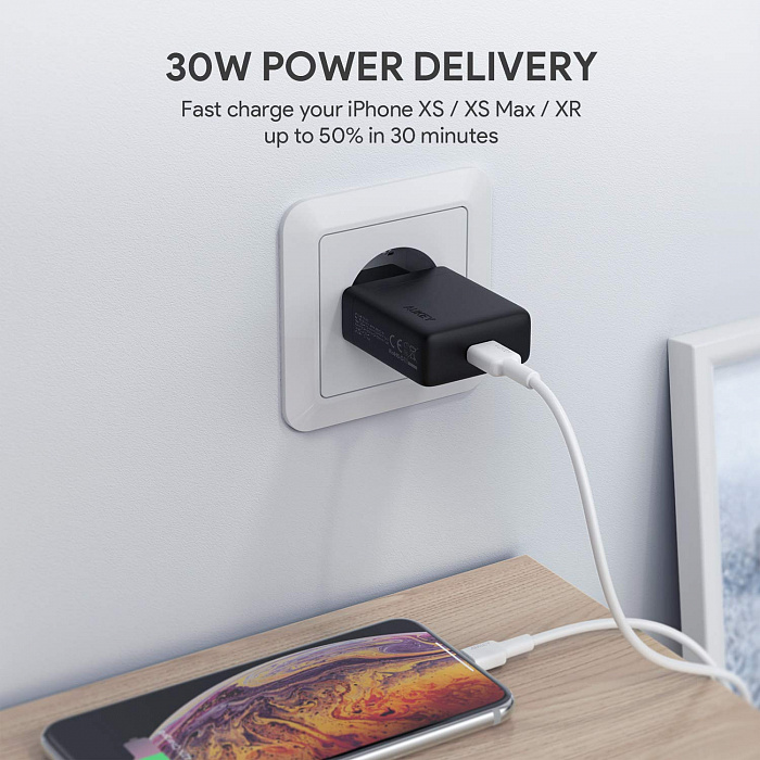 Сетевое зарядное устройство Aukey Wall Charger PD 30W USB-C PA-Y21 (Black) купить в интернет-магазине icover