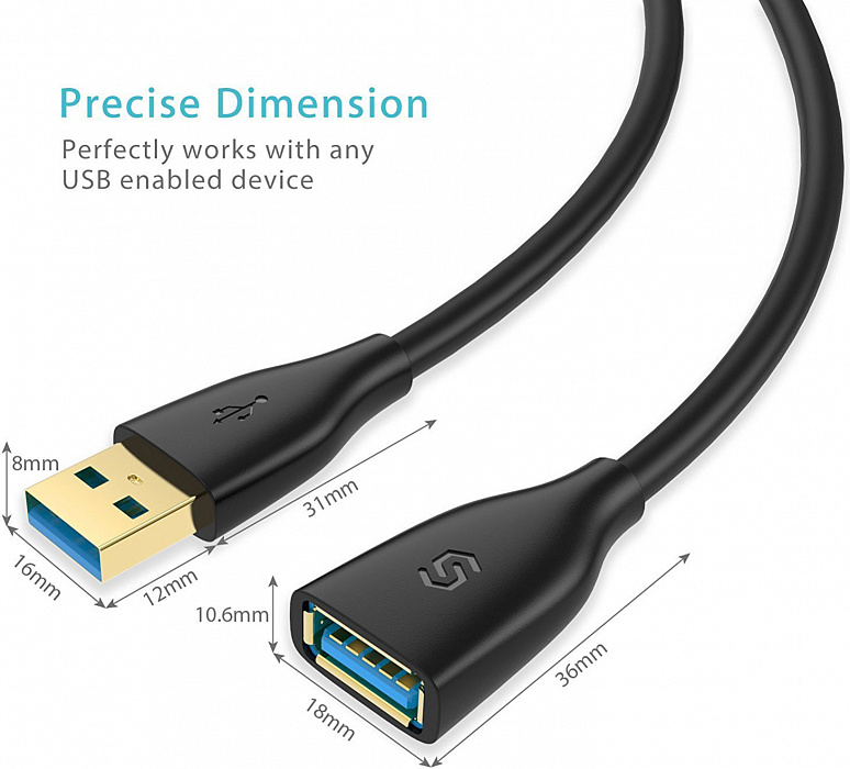 Кабель Syncwire SW-UE031 USB-AM/USB-AF 2m (Black) купить в интернет-магазине icover