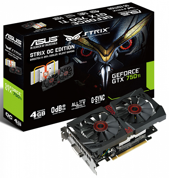 Видеокарта Asus GeForce GTX 750TI STRIX 4Gb 128bit (STRIX-GTX750TI-DC2OC-4GD5) купить в интернет-магазине icover