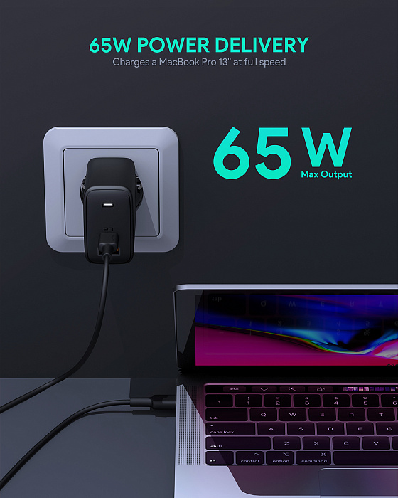 Сетевое зарядное устройство Aukey Omnia Mix PD 65W USB-A/C PA-B3 (Black) купить в интернет-магазине icover