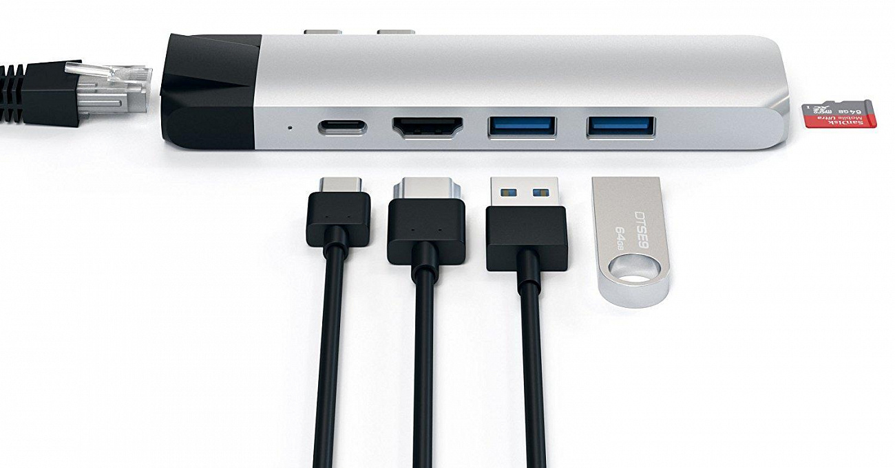 Хаб Satechi Aluminium Type-C Pro Hub Adapter with Ethernet (Silver) купить в интернет-магазине icover
