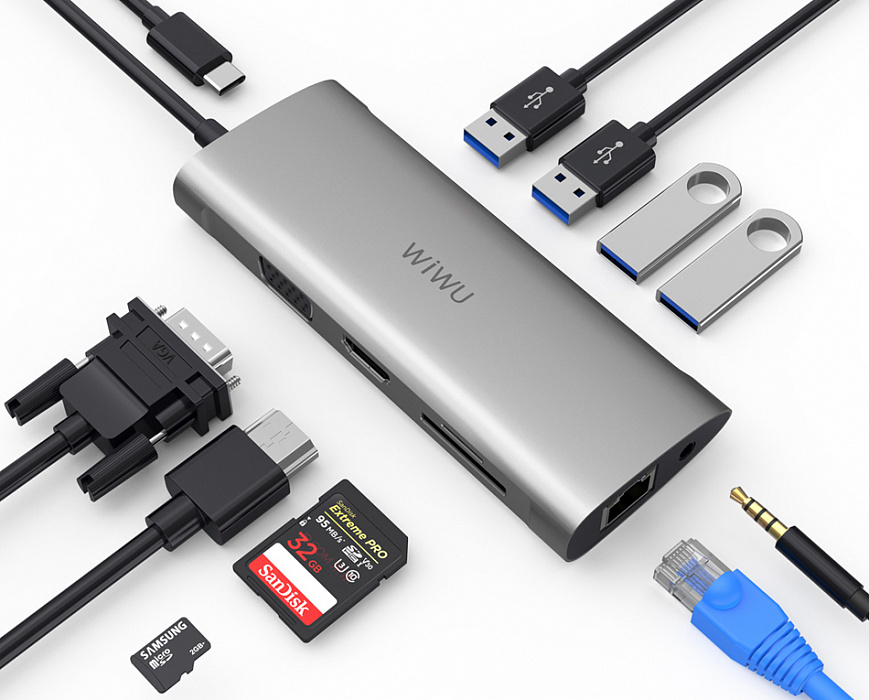 USB-концентратор Wiwu Alpha 11-in-1 USB-C (Grey) купить в интернет-магазине icover