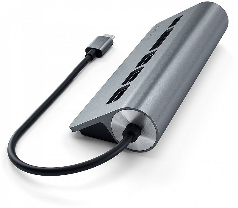 USB-концентратор Satechi Aluminum USB 3.0 Hub & Card Reader ST-TCHCRM (Space Gray) купить в интернет-магазине icover