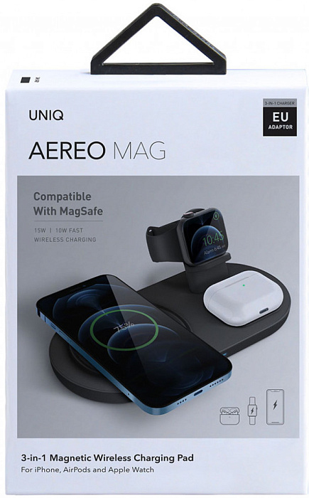 Беспроводное сетевое зарядное устройство Uniq Aereo Mag 3-in-1 AEREOM3IN1(EU)-DGREY (Grey) купить в интернет-магазине icover