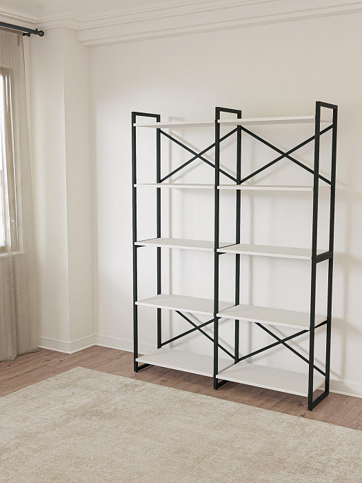 Стеллаж двойной лофт RIDBERG CHICAGO 5 полок (White/Black) купить в интернет-магазине icover