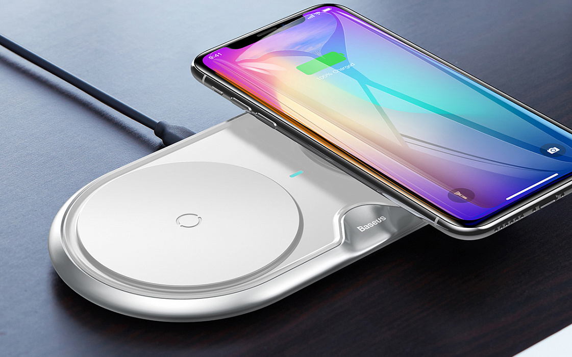 Беспроводное зарядное устройство Baseus Dual Wireless Plastic Style (WXSJK-02) переходник на евровилку (White) купить в интернет-магазине icover