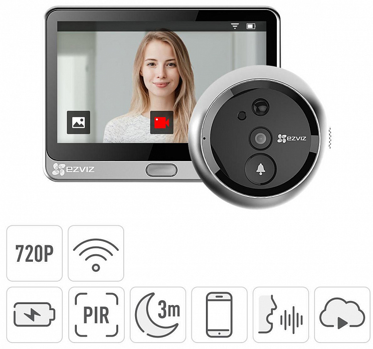 Умный дверной глазок Ezviz DP1 (Silver) купить в интернет-магазине icover
