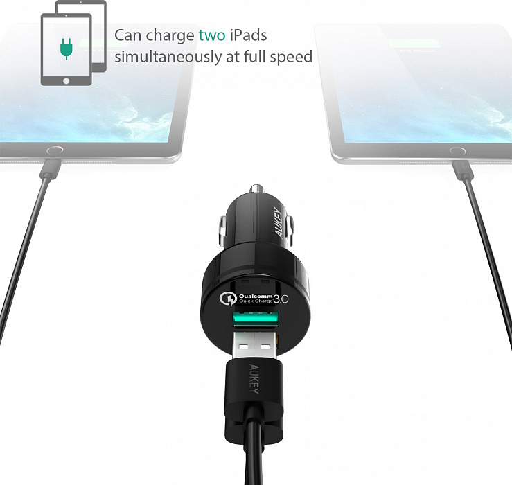Автомобильная зарядка Aukey CC-T7 (Black) купить в интернет-магазине icover