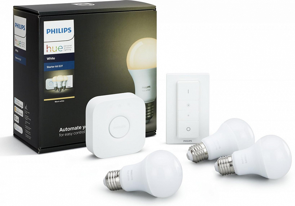 Комплект светодиодных лвмп Philips Hue White Starter E27 (68239) купить в интернет-магазине icover