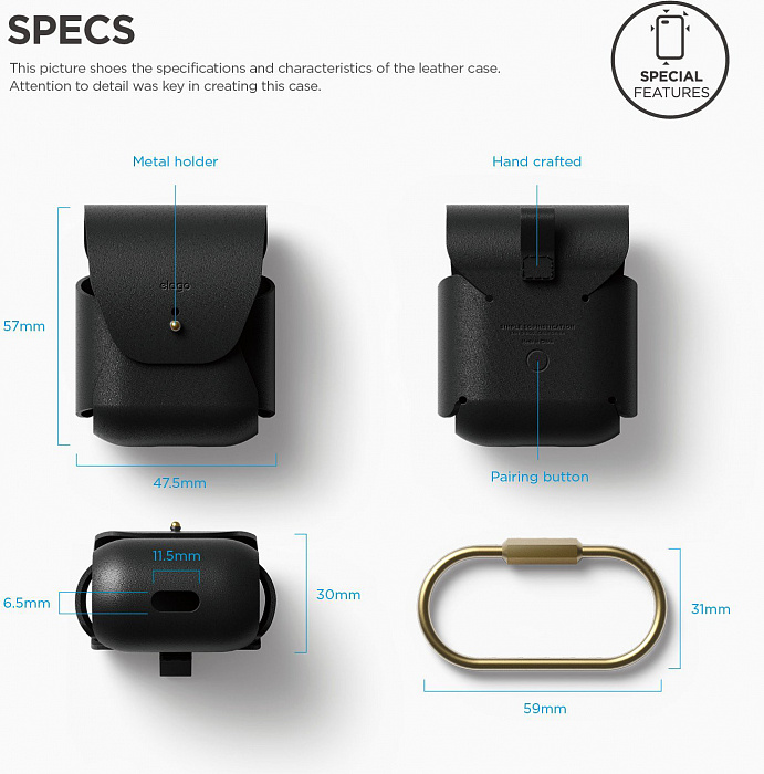 Чехол Elago Genuine Cow Leather Case (EAPLE-BK) для AirPods (Black) купить в интернет-магазине icover