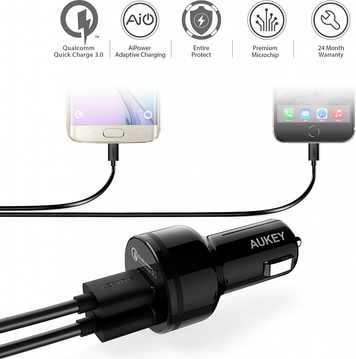 Автомобильная зарядка Aukey CC-T7 (Black) купить в интернет-магазине icover
