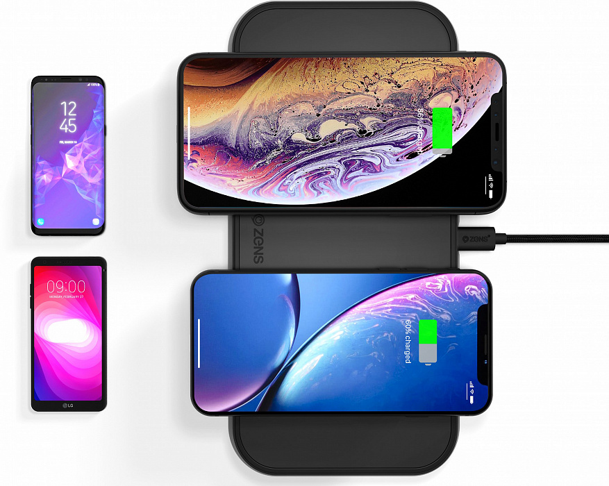 Беспроводное зарядное устройство Zens Dual Aluminium Wireless Charger ZEDC04B (Black) купить в интернет-магазине icover