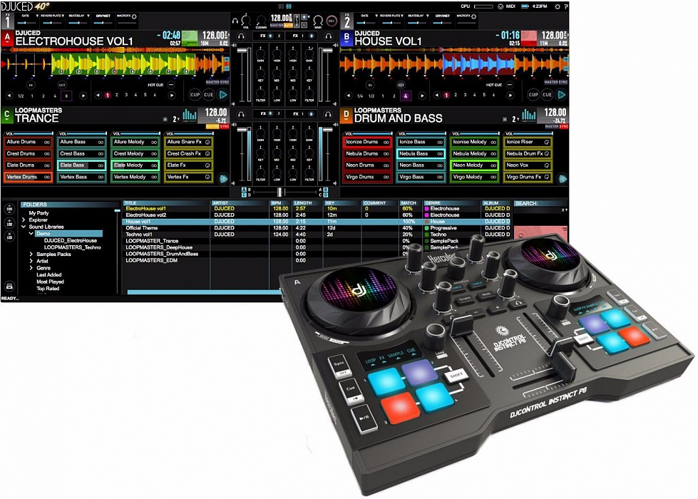 DJ-контроллер Hercules DJControl Instinct P8 Party Pack (Black) купить в интернет-магазине icover