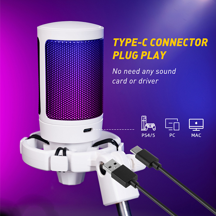 Игровой USB-микрофон Fifine A6T с RGB-подсветкой (White) купить в интернет-магазине icover
