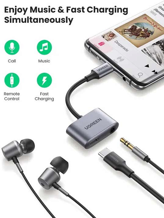 Адаптер Ugreen CM231 USB-C-miniJack/USB-C (Grey) купить в интернет-магазине icover
