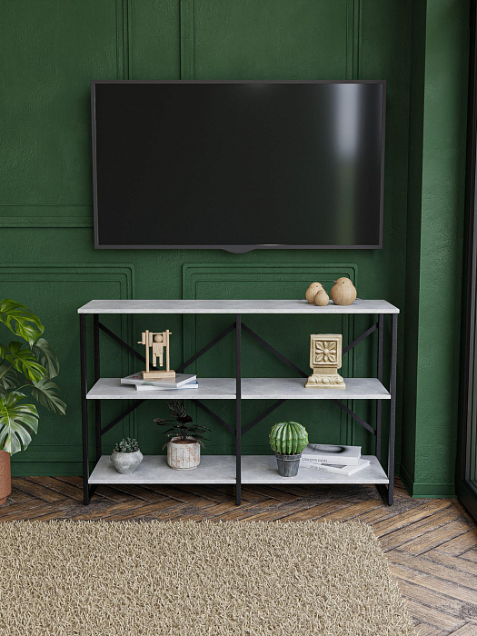 Стеллаж двойной лофт низкий RIDBERG CHICAGO 3 полки (Rock/Black) купить в интернет-магазине icover