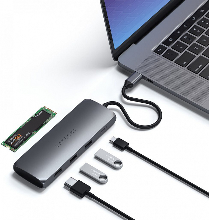 Хаб Satechi USB-C Hybrid Multiport Adapter ST-UCHSEM (Space Gray) купить в интернет-магазине icover