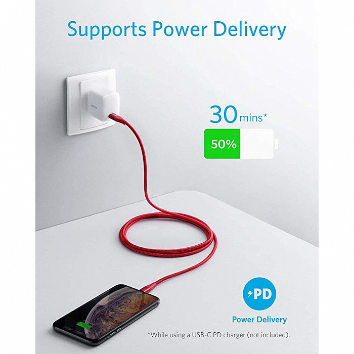 Кабель Anker Powerline+ II (A8653) USB-C to Lightning 1.8m (Red) купить в интернет-магазине icover
