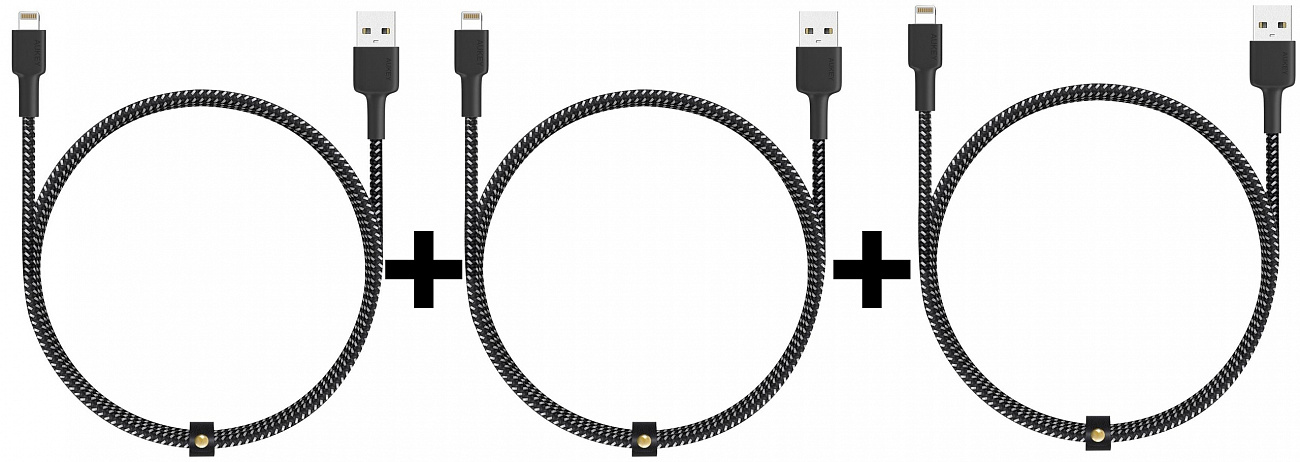 Комплект кабелей Aukey CB-BAL3 USB to Lightning 1.2m 3 pack (Black/White) купить в интернет-магазине icover